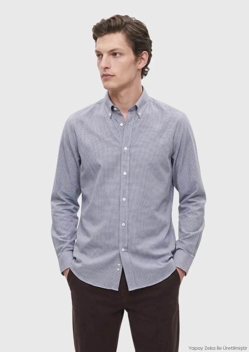 İndigo Casual Fit Uzun Dokuma Casual %100 Pamuk Gömlek 