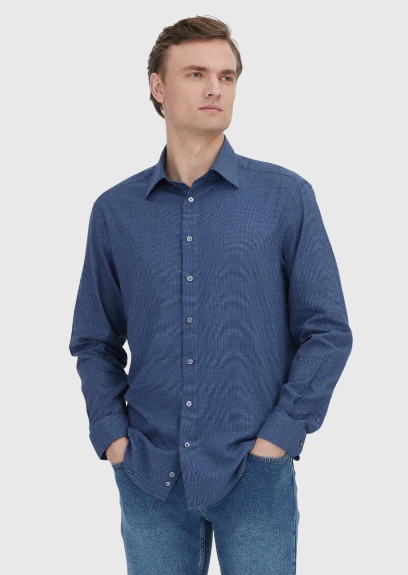 Indigo Casual Fit Weaving Casual 100% Cotton Shirt - RAMSEY
