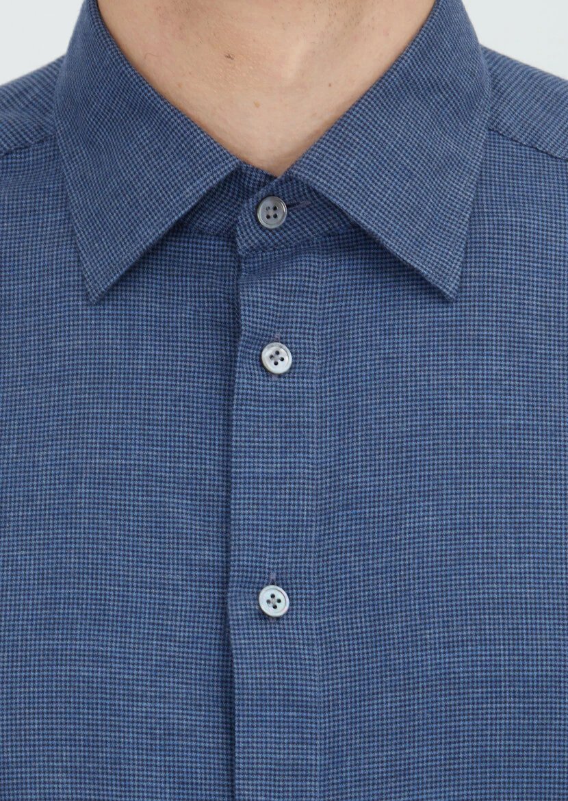 Indigo Casual Fit Weaving Casual 100% Cotton Shirt - 5