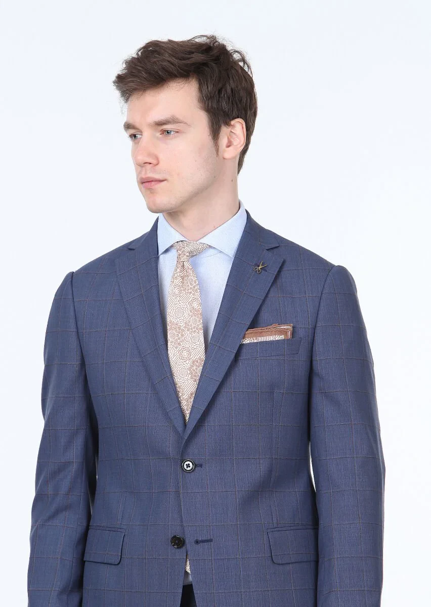 Indigo Checkered Regular Fit 100% Wool Suit - 2