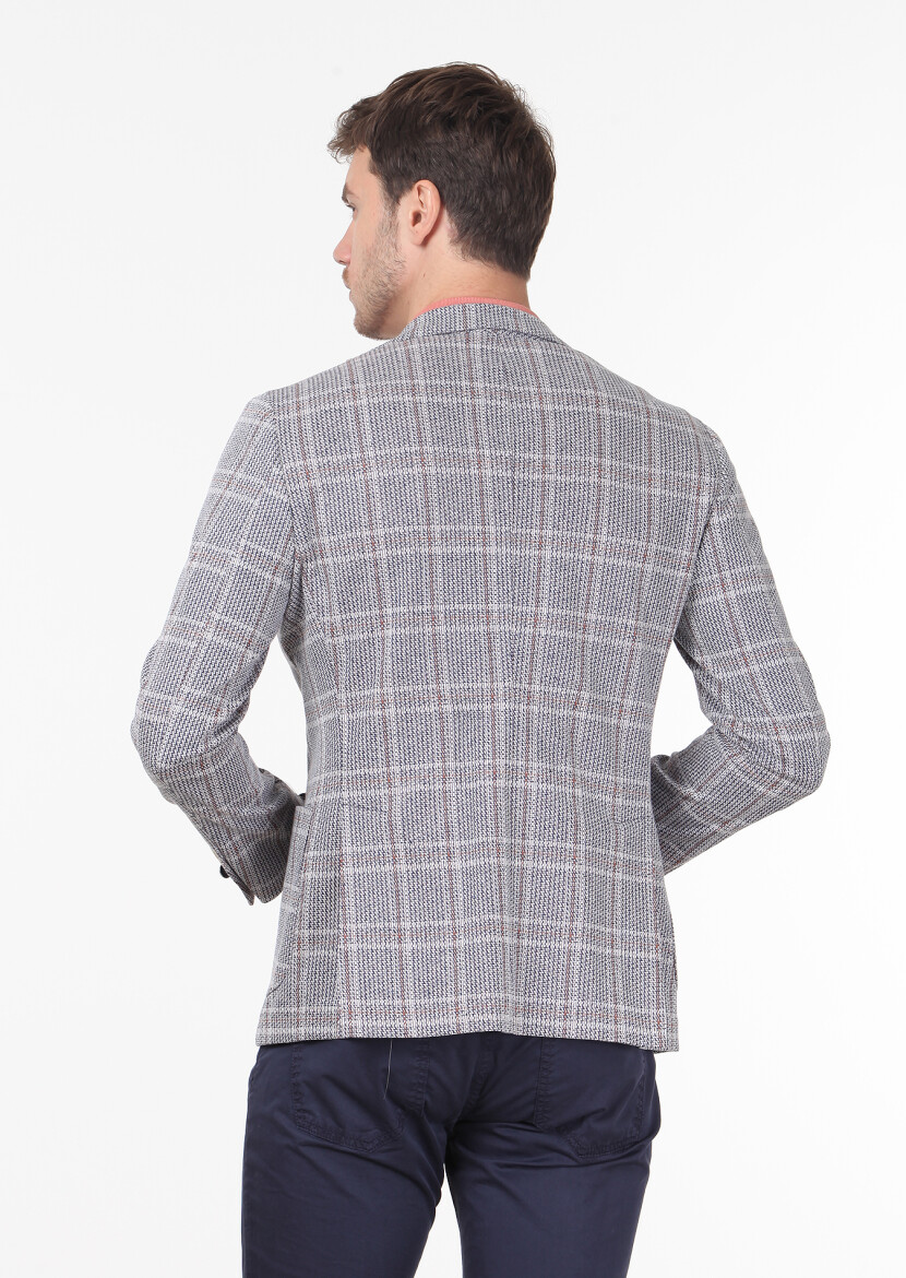 Indigo Checkered Shirt Shoulder Slim Fit Cotton Blended Jacket - 4