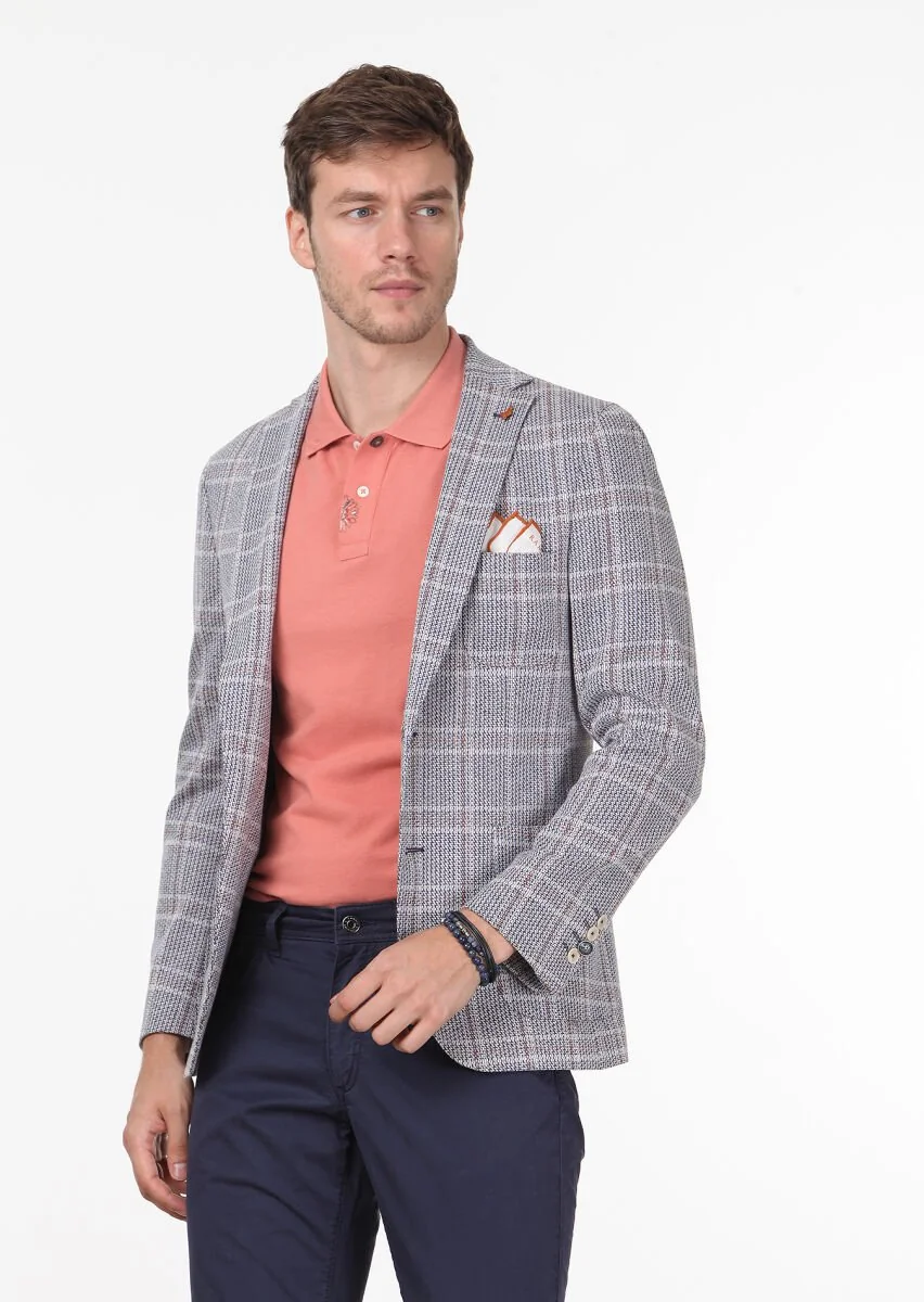 Indigo Checkered Shirt Shoulder Slim Fit Cotton Blended Jacket - 1