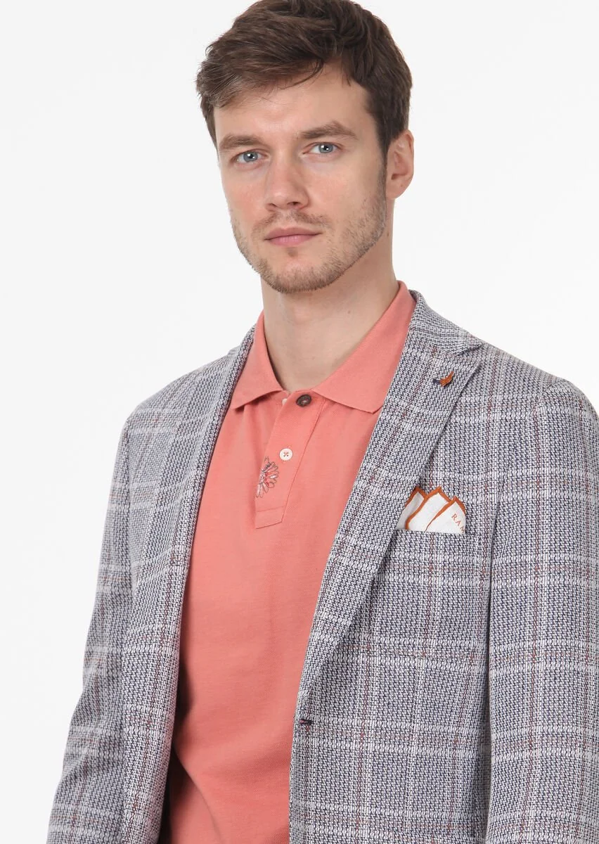 Indigo Checkered Shirt Shoulder Slim Fit Cotton Blended Jacket - 2