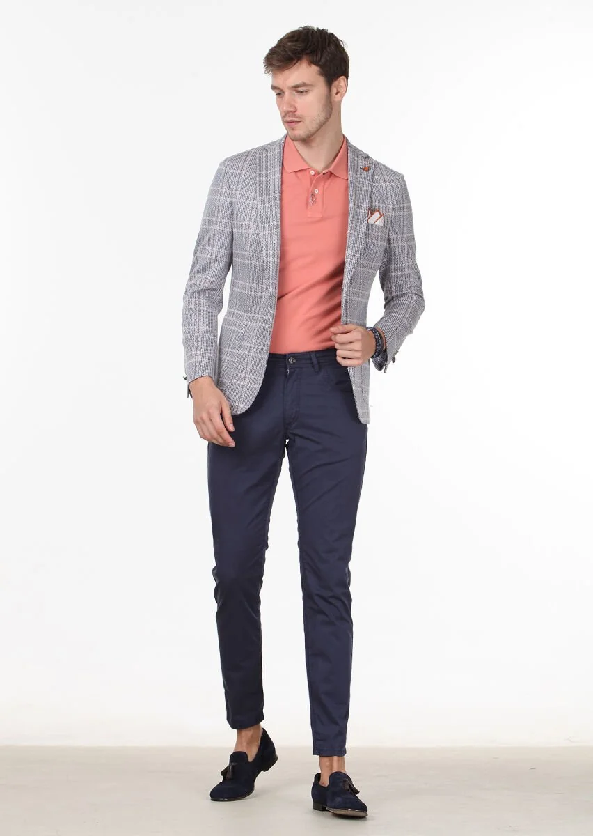 Indigo Checkered Shirt Shoulder Slim Fit Cotton Blended Jacket - 3