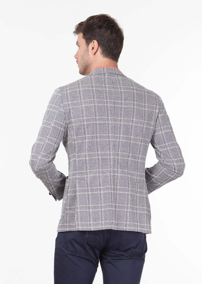 Indigo Checkered Shirt Shoulder Slim Fit Cotton Blended Jacket - 4