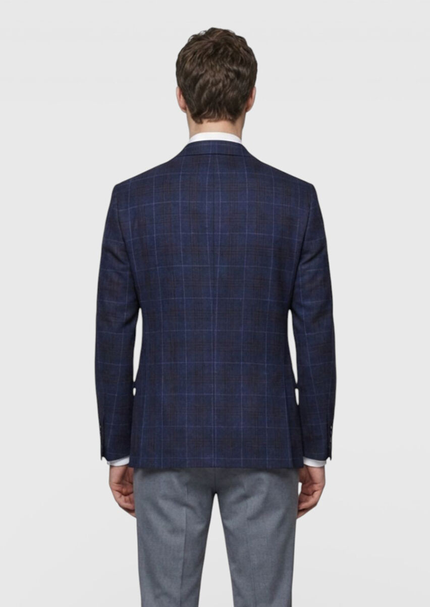 Indigo Checkered Wool Blended Jacket - 3