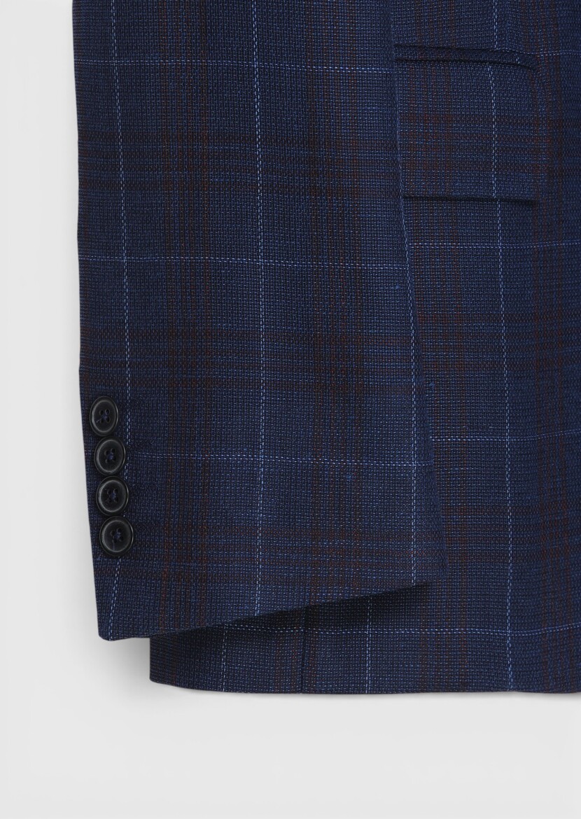 Indigo Checkered Wool Blended Jacket - 6