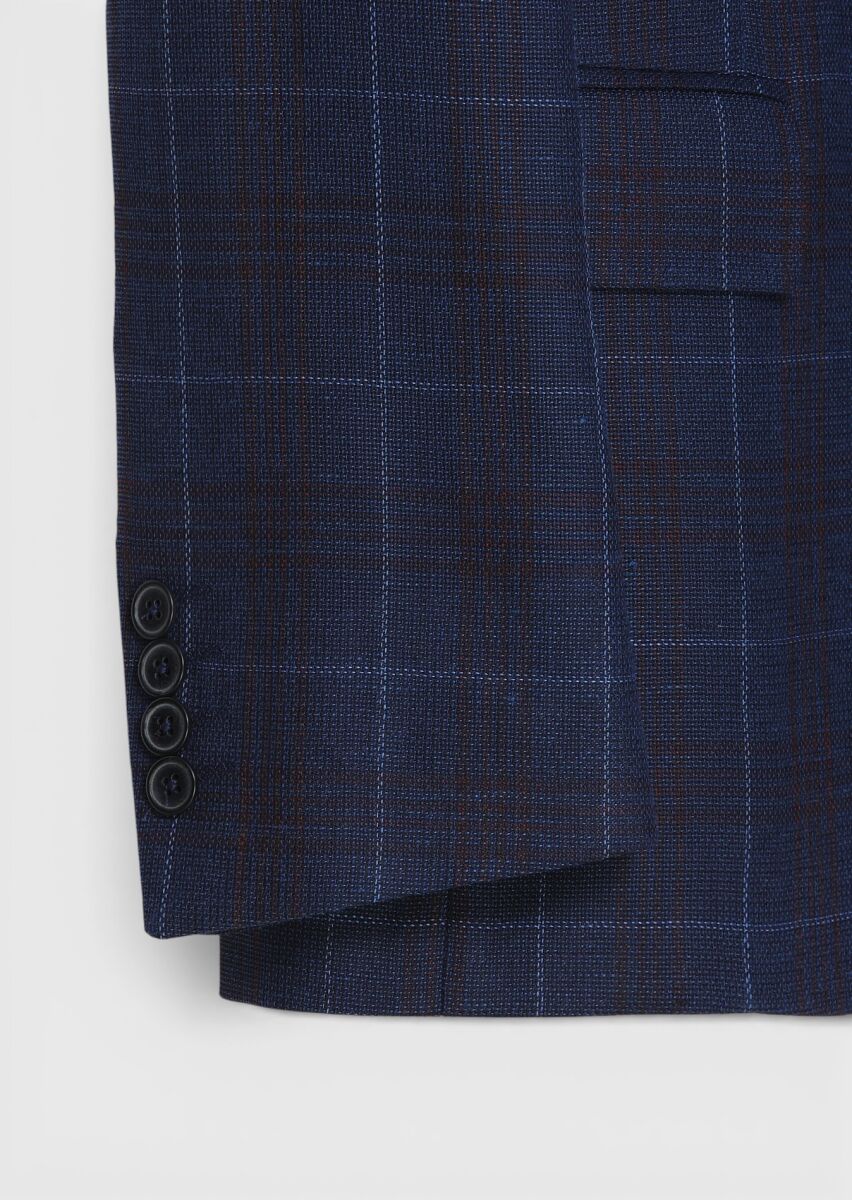 Indigo Checkered Wool Blended Jacket - 6