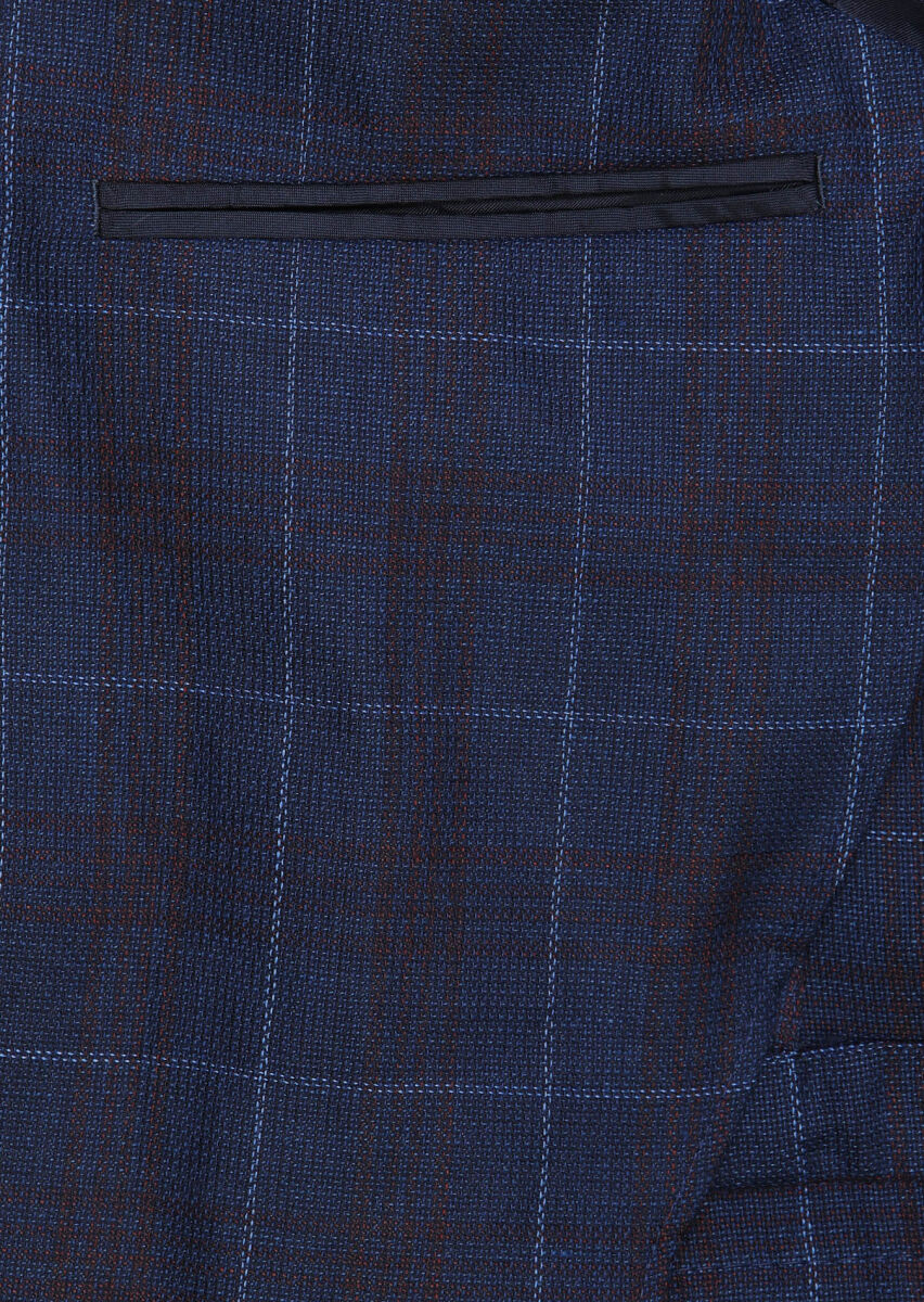 Indigo Checkered Wool Blended Jacket - 7