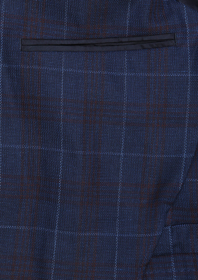 Indigo Checkered Zeroweight Slim Fit Wool Blended Jacket - 7
