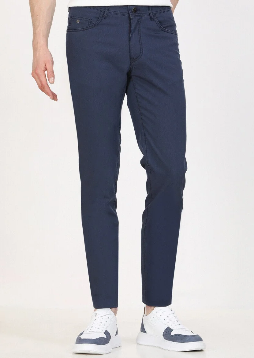 İndigo Çizgili Dokuma Slim Fit Casual Pantolon 