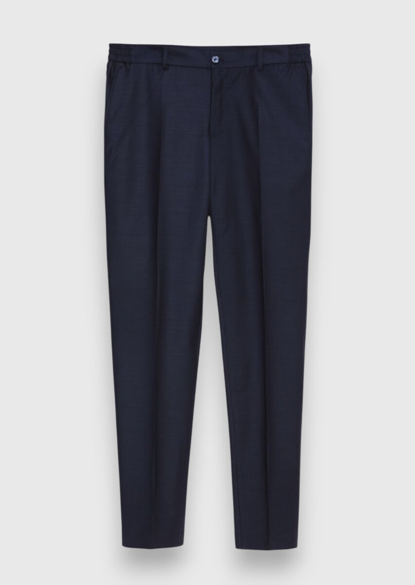 İndigo Çizgili Modern Fit Yün Karışımlı Takım Elbise - 7