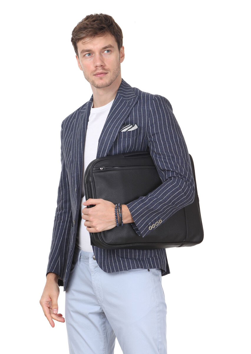 İndigo Çizgili Shirt Shoulder Slim Fit %100 Keten Ceket - 3