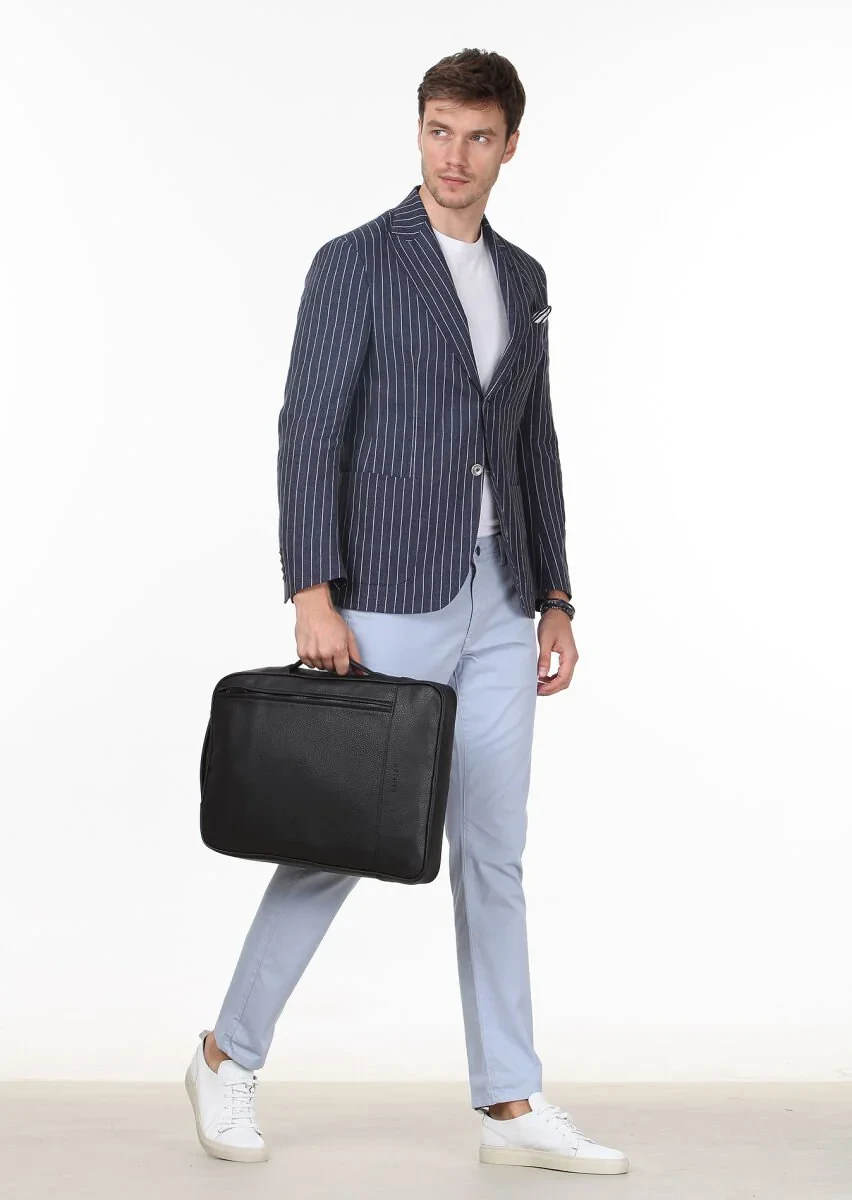 İndigo Çizgili Shirt Shoulder Slim Fit %100 Keten Ceket - 1