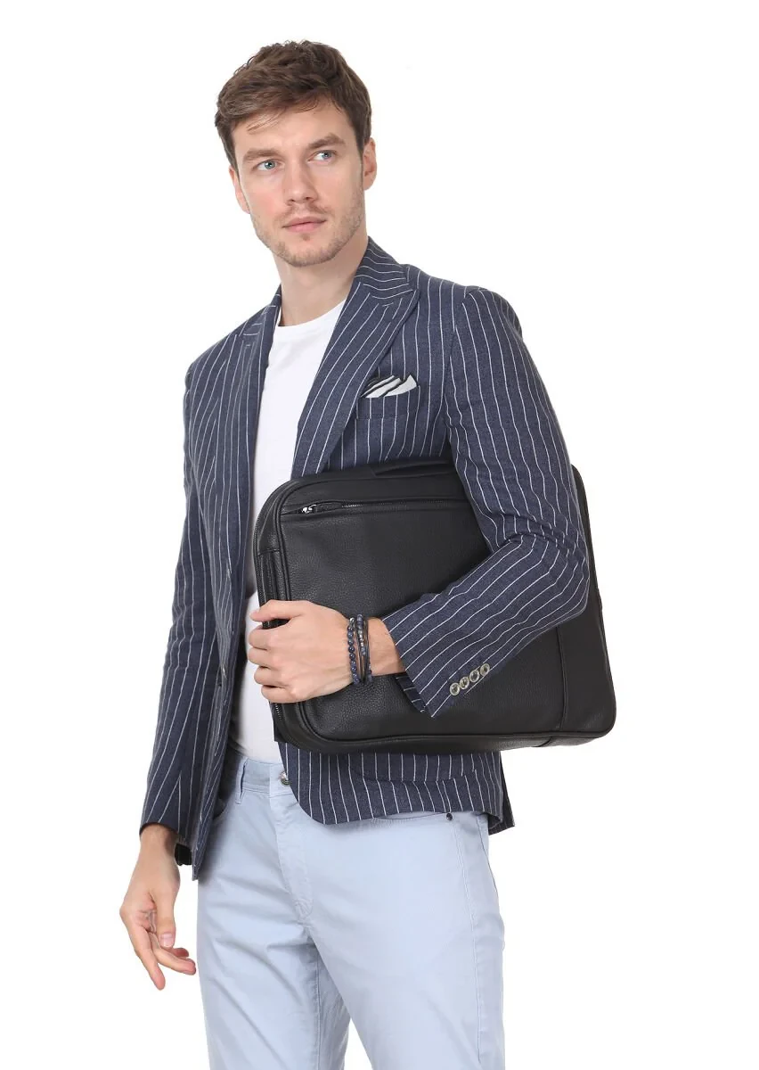 İndigo Çizgili Shirt Shoulder Slim Fit %100 Keten Ceket - 3