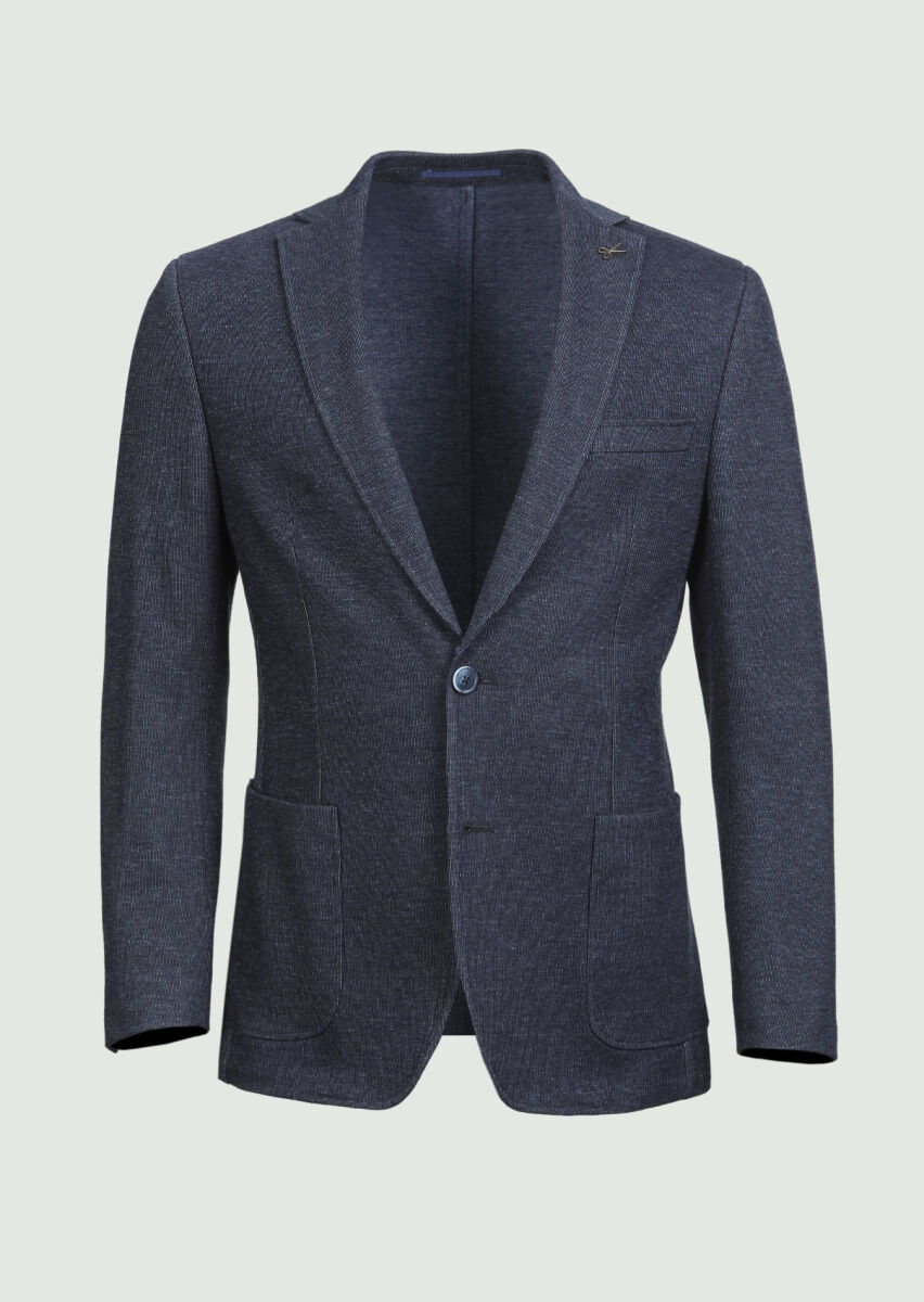 İndigo Çizgili Zeroweight Slim Fit %100 Pamuk Örme Ceket - 3