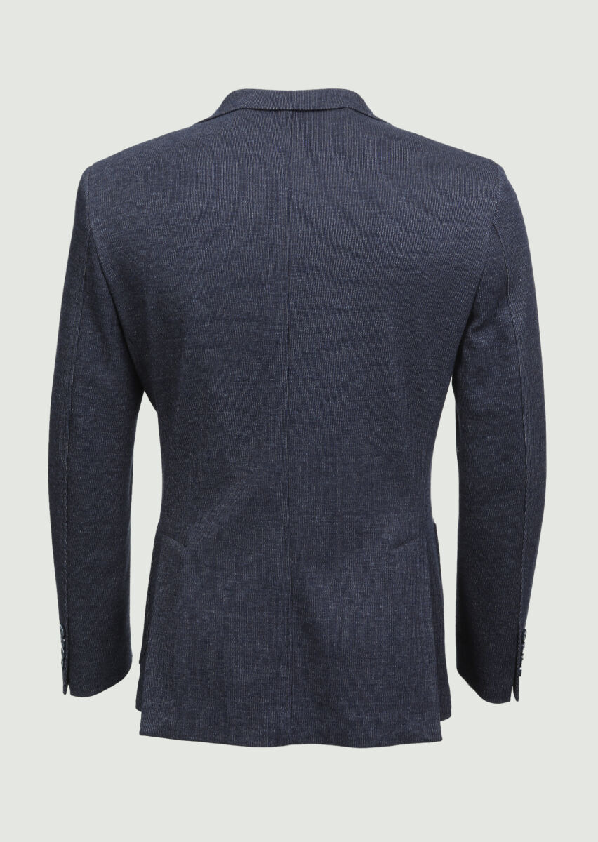 İndigo Çizgili Zeroweight Slim Fit %100 Pamuk Örme Ceket - 4