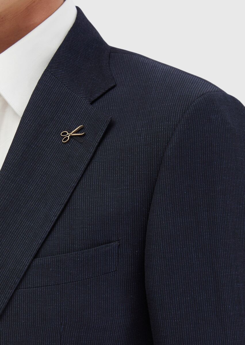 İndigo Çizgili Zeroweight Slim Fit Yün Karışımlı Takım Elbise - 5