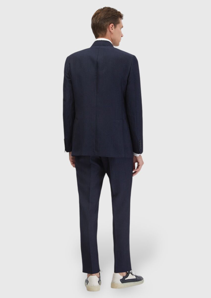 İndigo Çizgili Zeroweight Slim Fit Yün Karışımlı Takım Elbise - 6