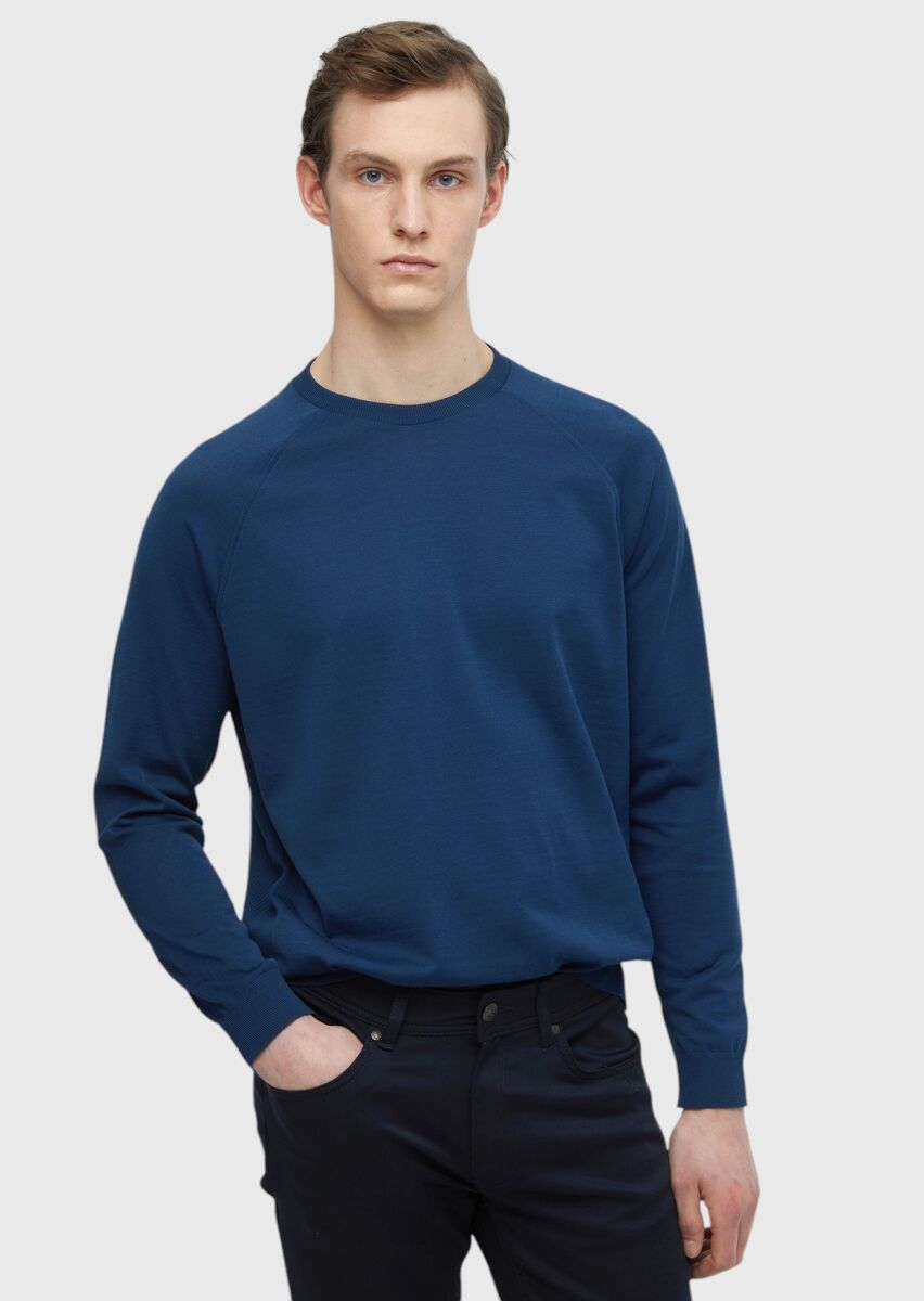 Indigo Crew Neck Plain Sweatshirt - 1