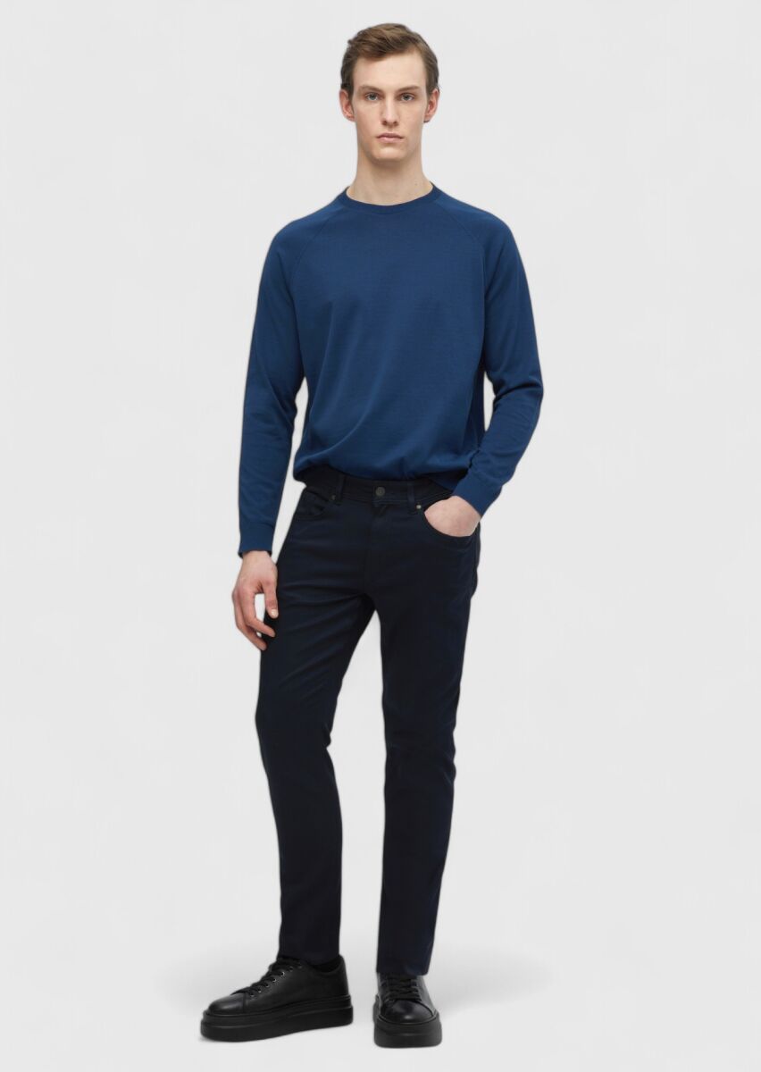 Indigo Crew Neck Plain Sweatshirt - 2