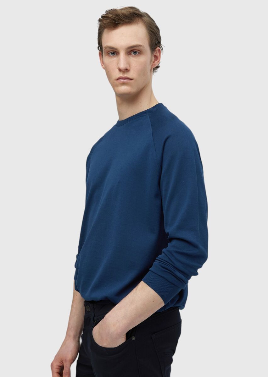 Indigo Crew Neck Plain Sweatshirt - 3