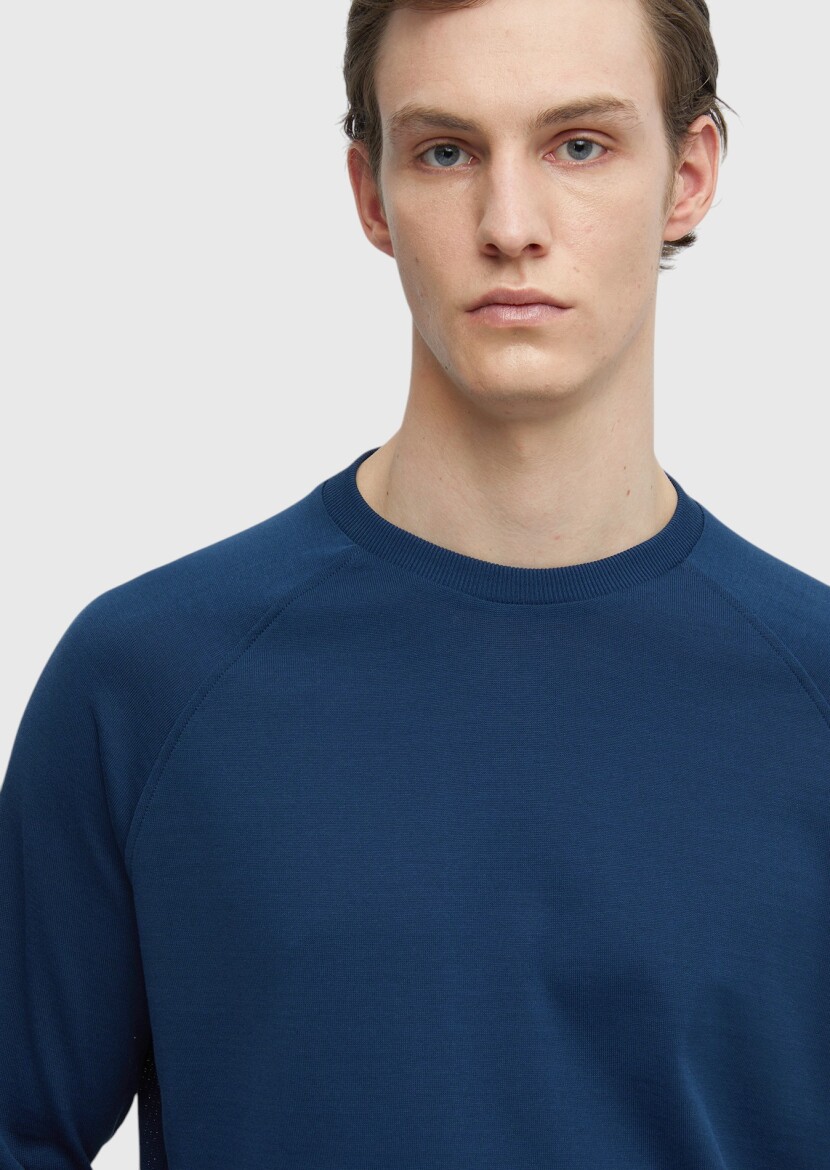 Indigo Crew Neck Plain Sweatshirt - 4