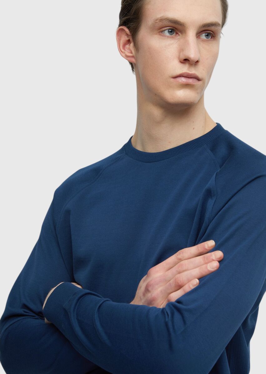 Indigo Crew Neck Plain Sweatshirt - 5