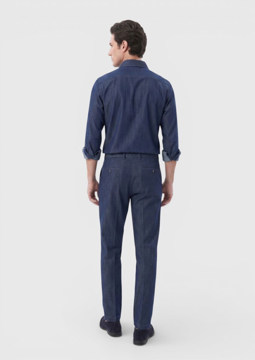 Indigo Denim Straight Fit Casual Cotton Blended Trousers - 5