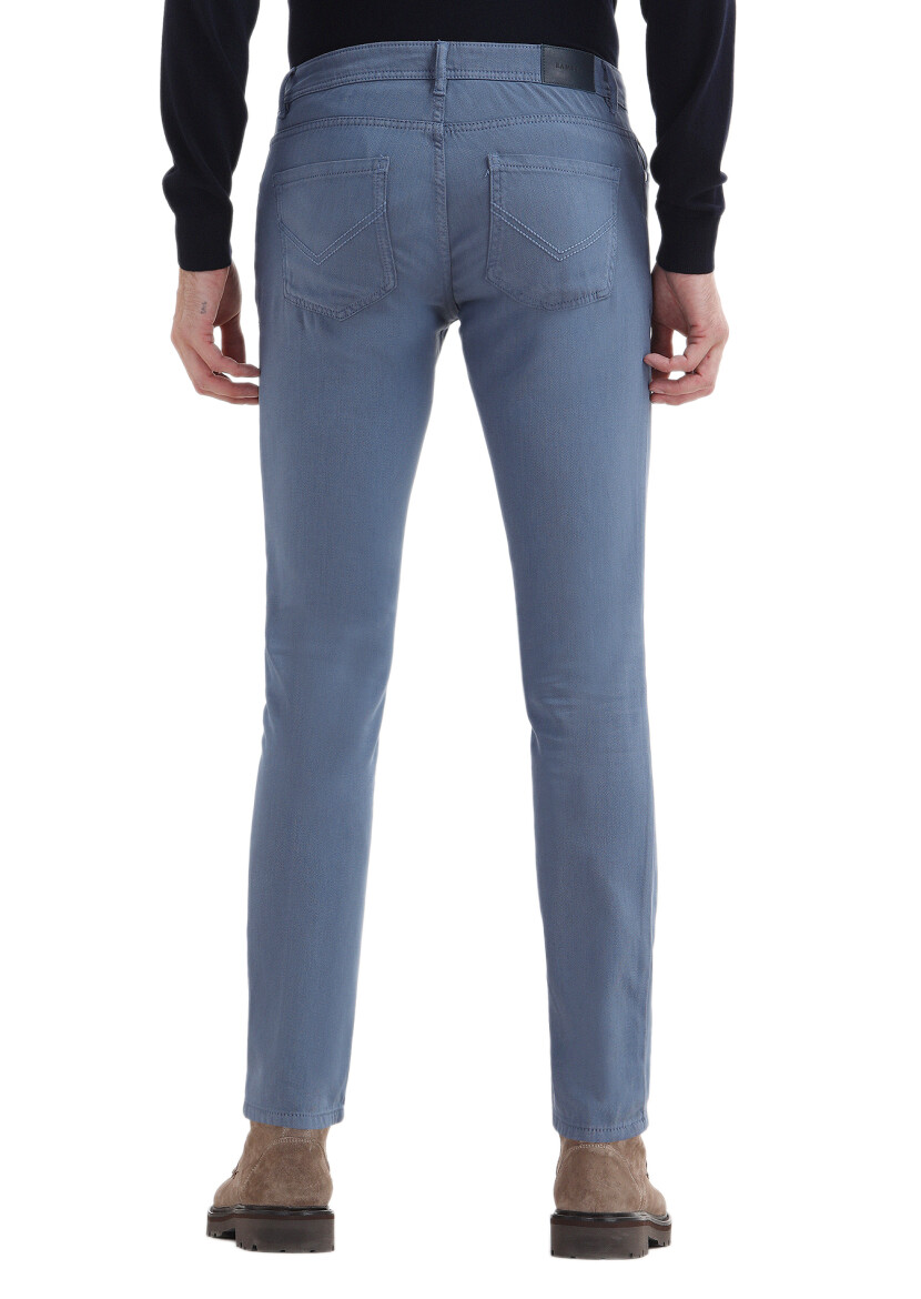 İndigo Desenli Dokuma Slim Fit Casual Pamuk Karışımlı Pantolon - 5