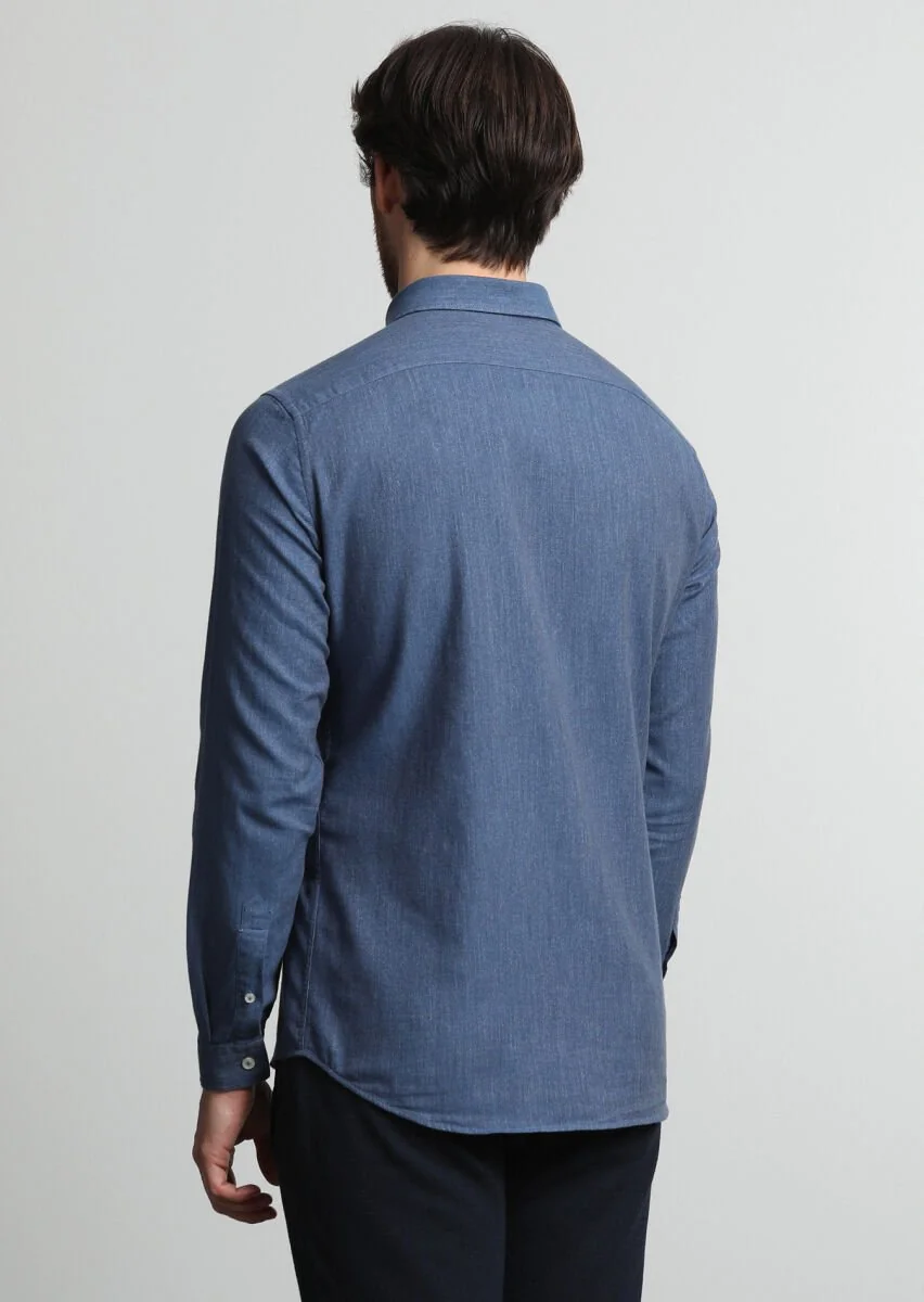 İndigo Desenli Slim Fit Dokuma Casual %100 Pamuk Gömlek - 4