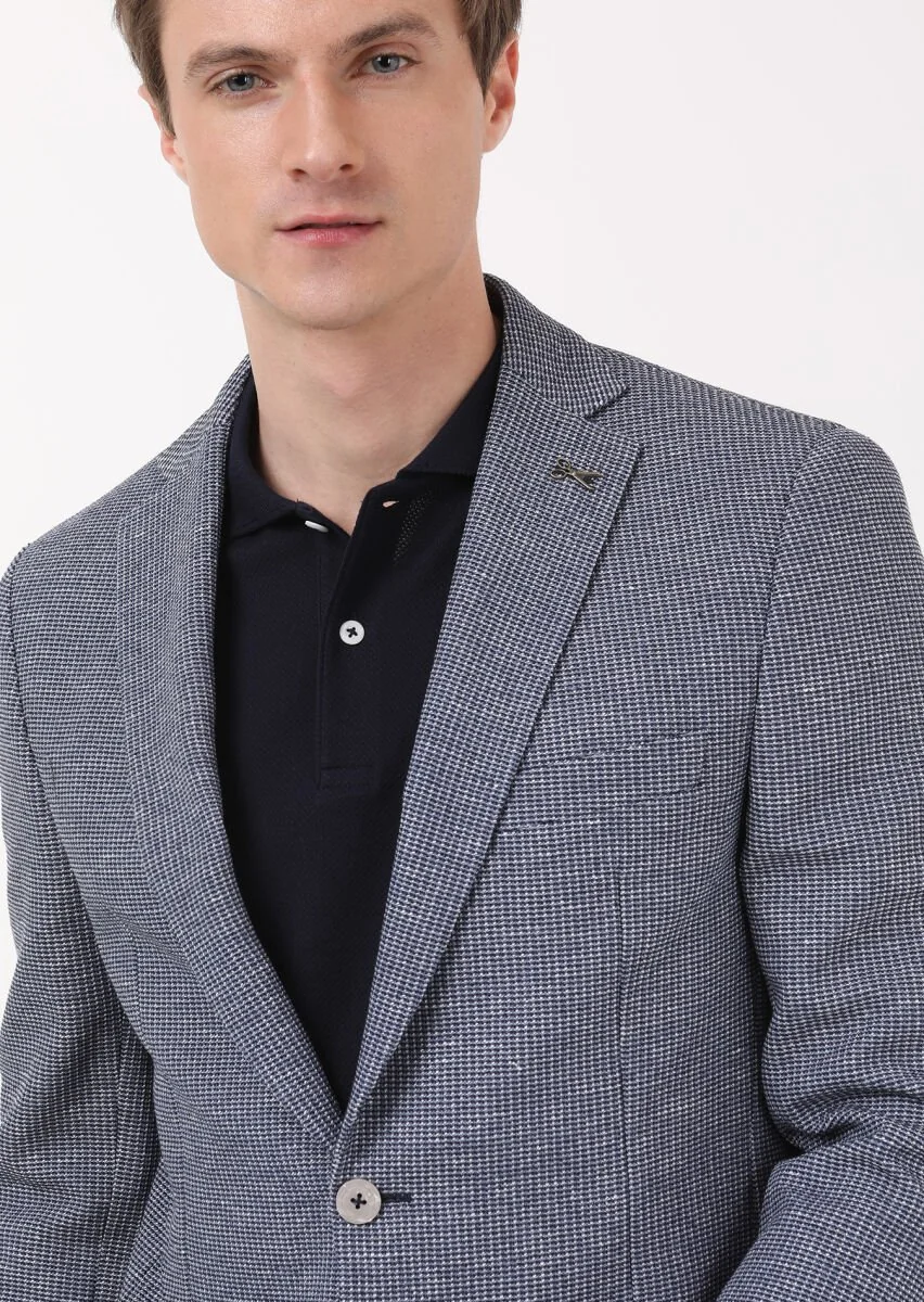 İndigo Desenli Zeroweight Slim Fit Pamuk Karışımlı Örme Ceket - 2