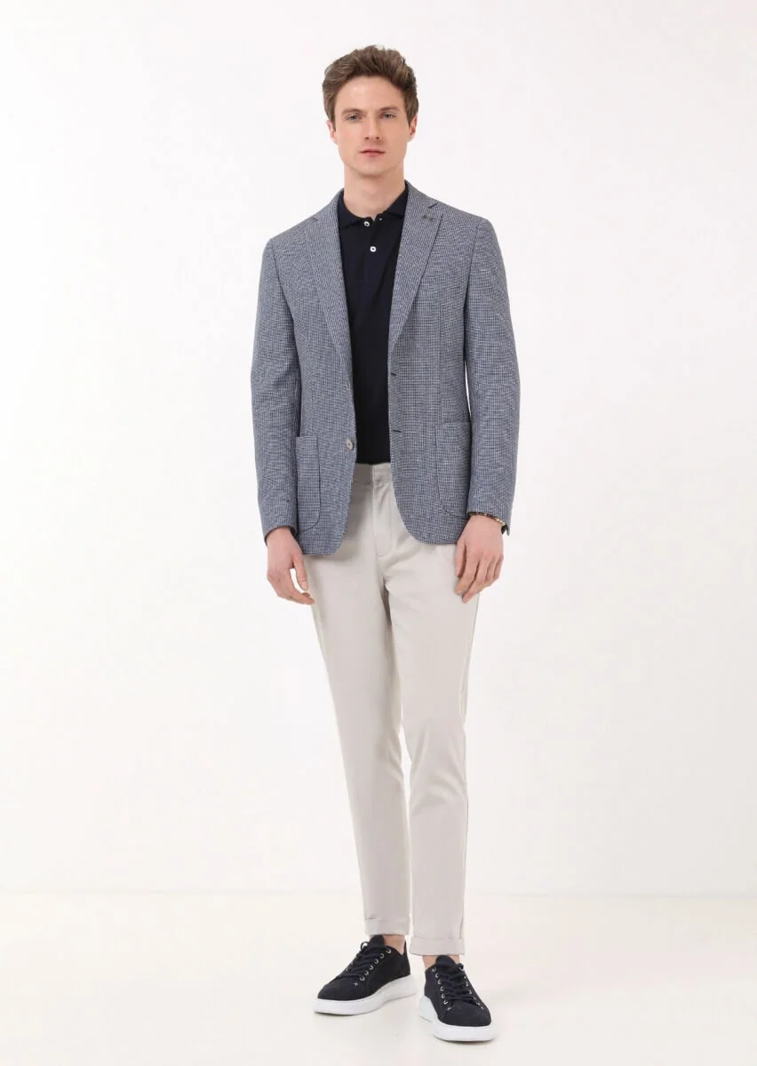 İndigo Desenli Zeroweight Slim Fit Pamuk Karışımlı Örme Ceket - 4