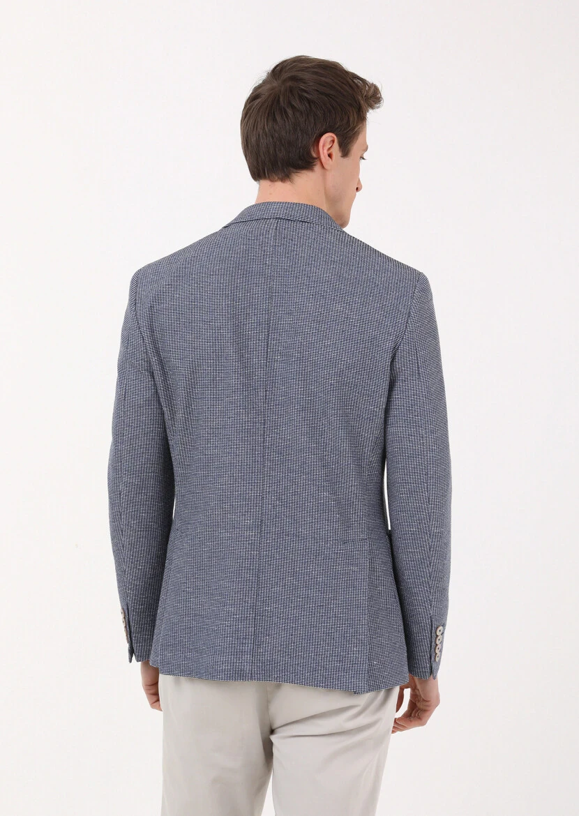 İndigo Desenli Zeroweight Slim Fit Pamuk Karışımlı Örme Ceket - 5