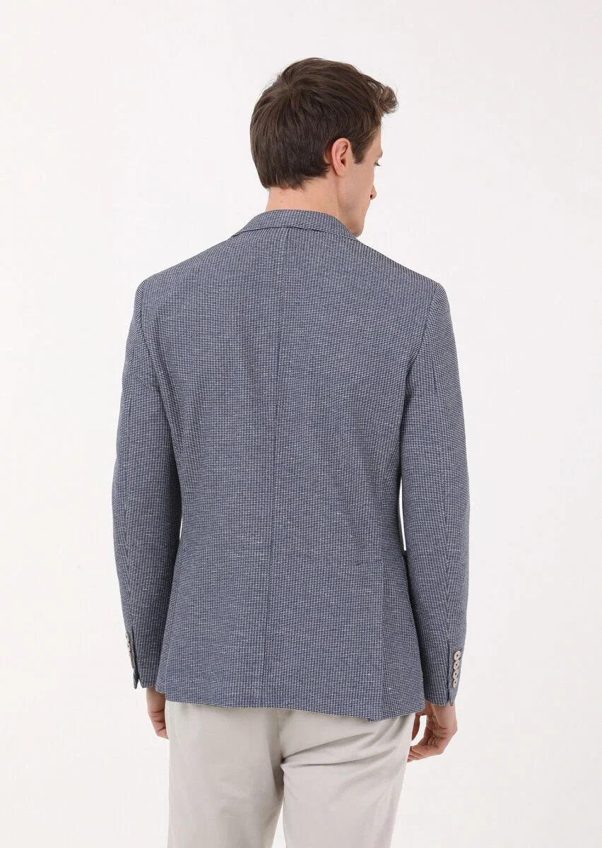 İndigo Desenli Zeroweight Slim Fit Pamuk Karışımlı Örme Ceket - 5