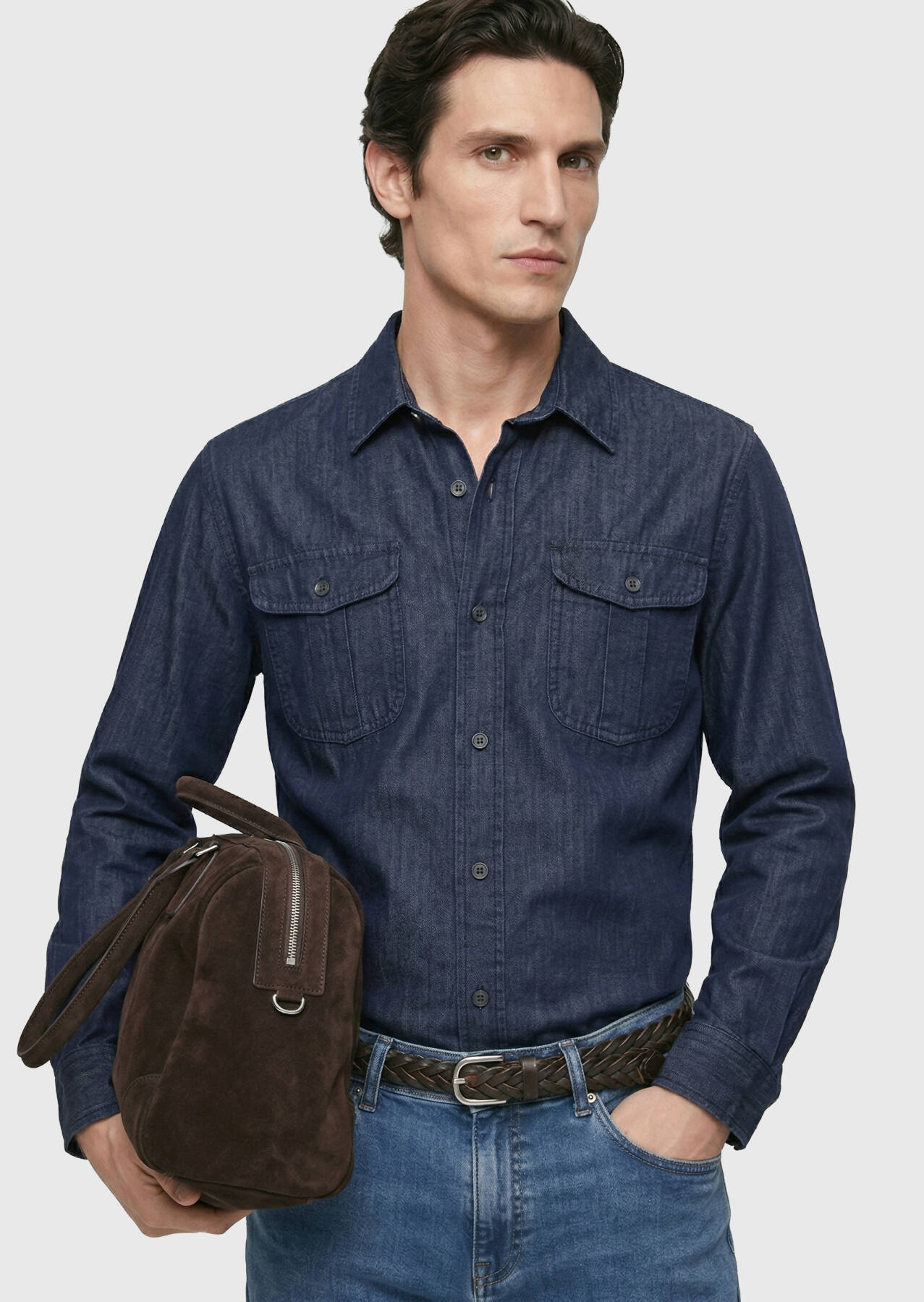 İndigo Düz Casual Fit Uzun Dokuma Casual Pamuk Karışımlı Gömlek