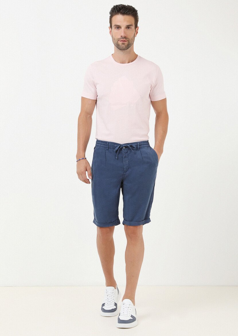 İndigo Düz Dokuma Jogging Fit Casual Bermuda 