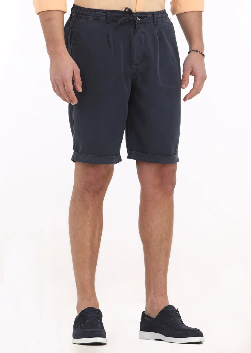 İndigo Düz Dokuma Jogging Fit Casual Bermuda - 2