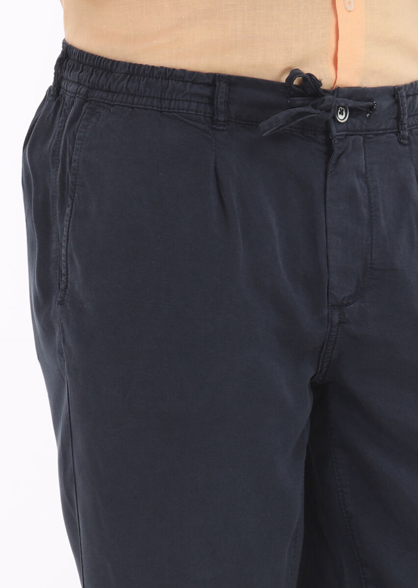İndigo Düz Dokuma Jogging Fit Casual Bermuda - 3