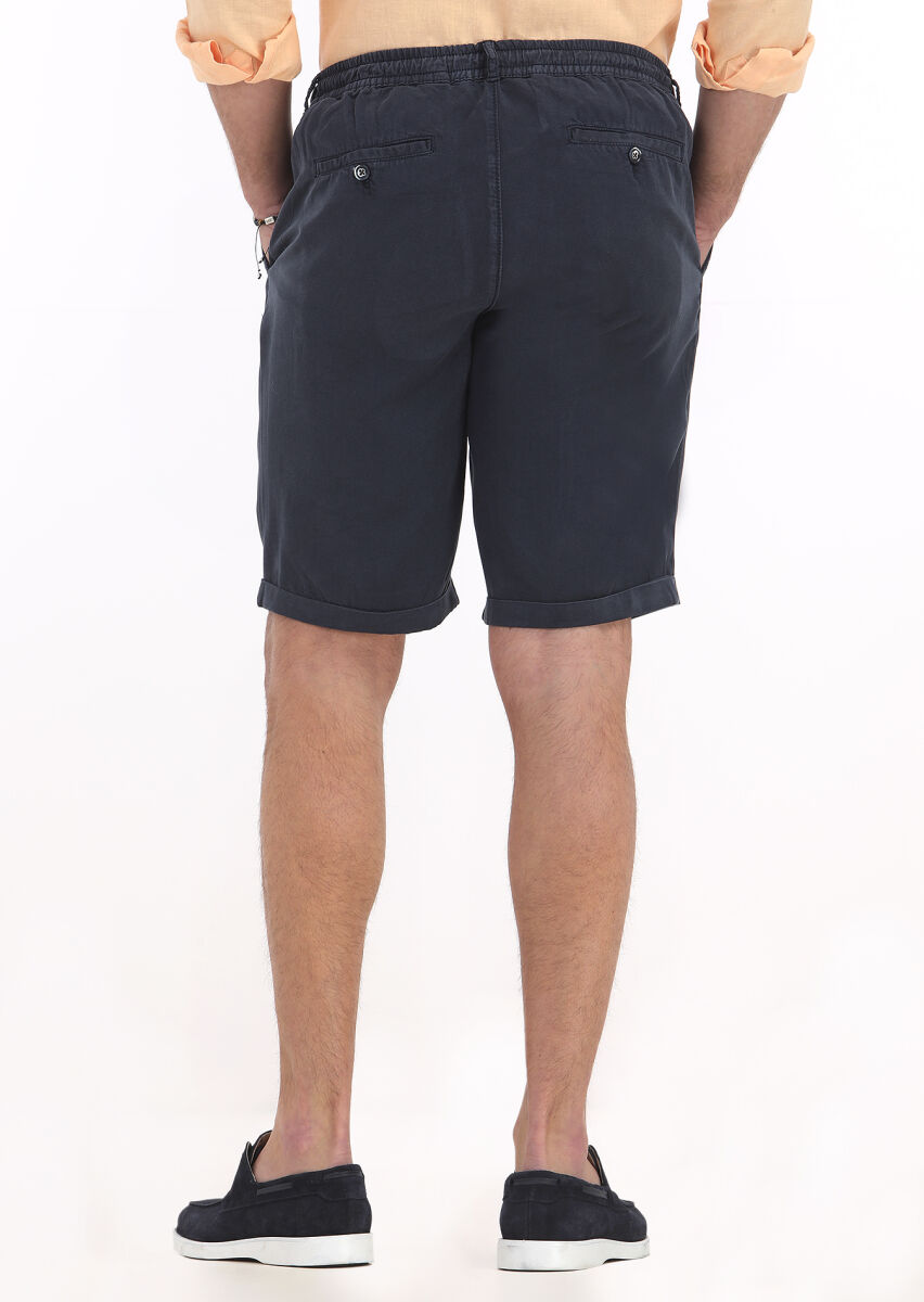 İndigo Düz Dokuma Jogging Fit Casual Bermuda - 4