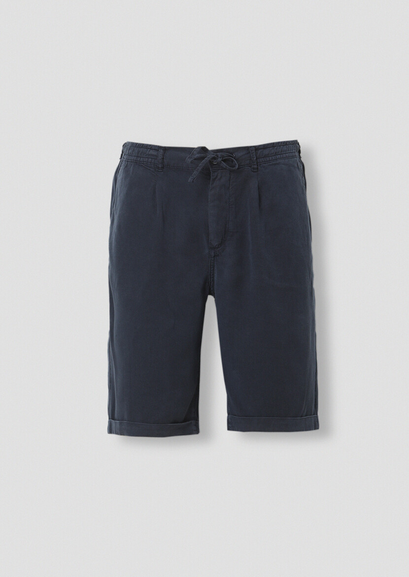 İndigo Düz Dokuma Jogging Fit Casual Bermuda - 5