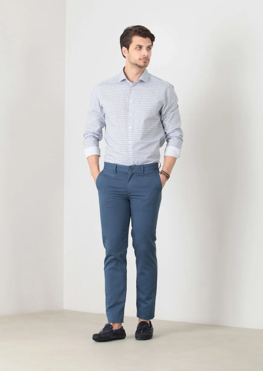 İndigo Düz Dokuma Regular Fit Casual Pamuk Karışımlı Pantolon - 2
