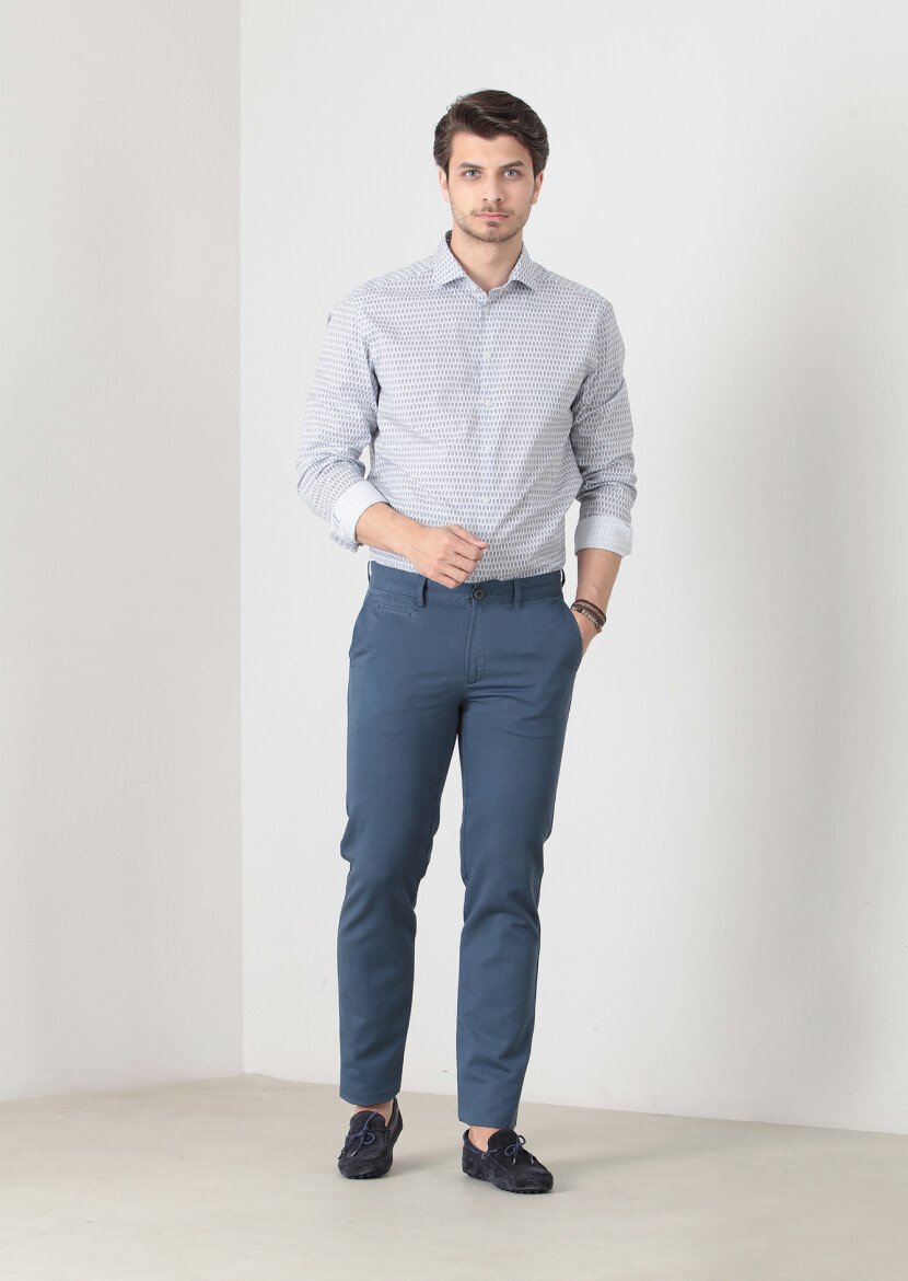 İndigo Düz Dokuma Regular Fit Casual Pamuk Karışımlı Pantolon - 3