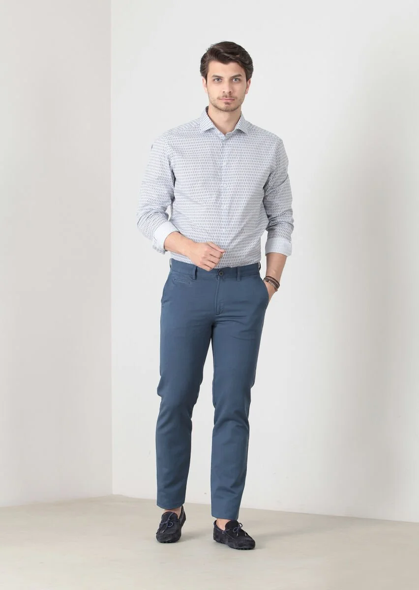 İndigo Düz Dokuma Regular Fit Casual Pamuk Karışımlı Pantolon - 3