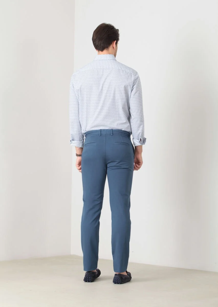 İndigo Düz Dokuma Regular Fit Casual Pamuk Karışımlı Pantolon - 5