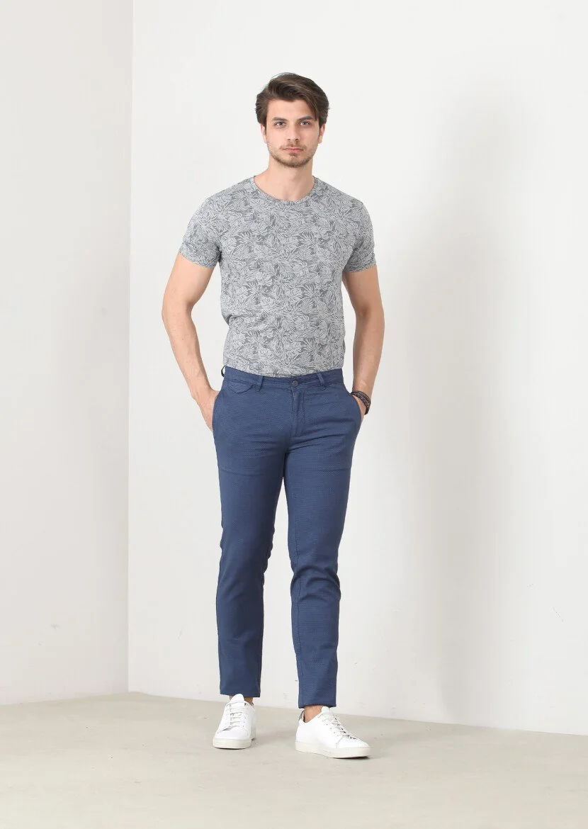 İndigo Düz Dokuma Regular Fit Casual Pamuk Karışımlı Pantolon 