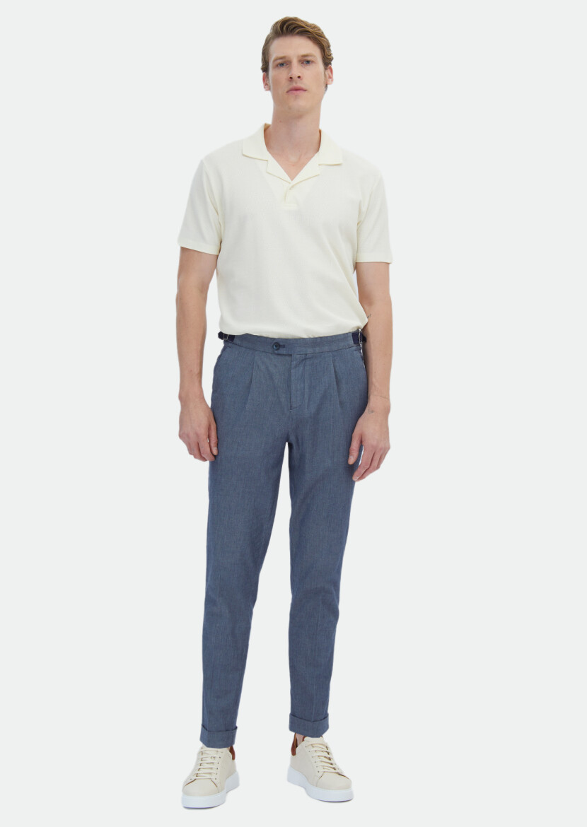 İndigo Düz Dokuma Regular Fit Casual Pamuk Karışımlı Pantolon - RAMSEY
