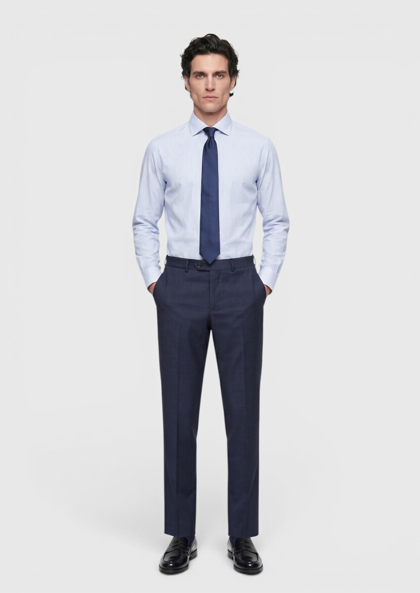 İndigo Düz Dokuma Regular Fit Klasik %100 Yün Pantolon - RAMSEY