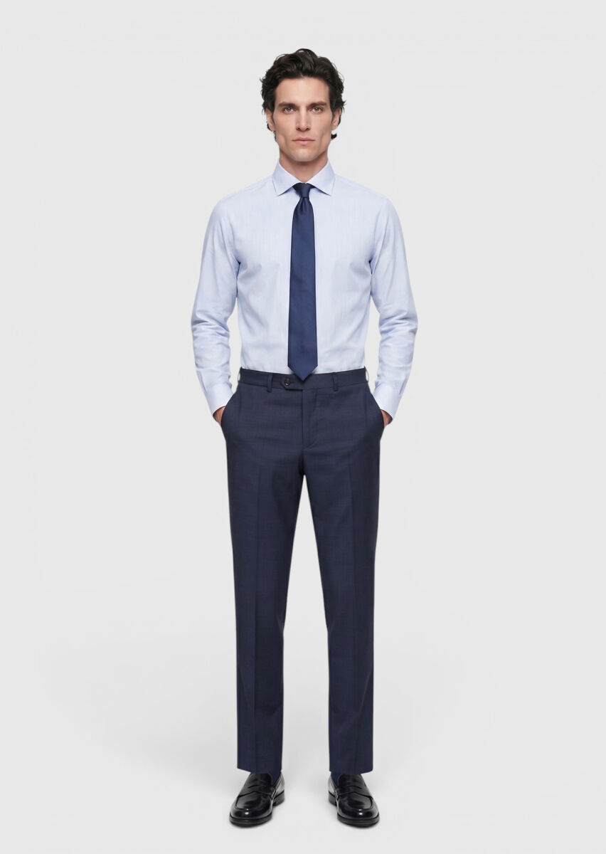 İndigo Düz Dokuma Regular Fit Klasik %100 Yün Pantolon - 1