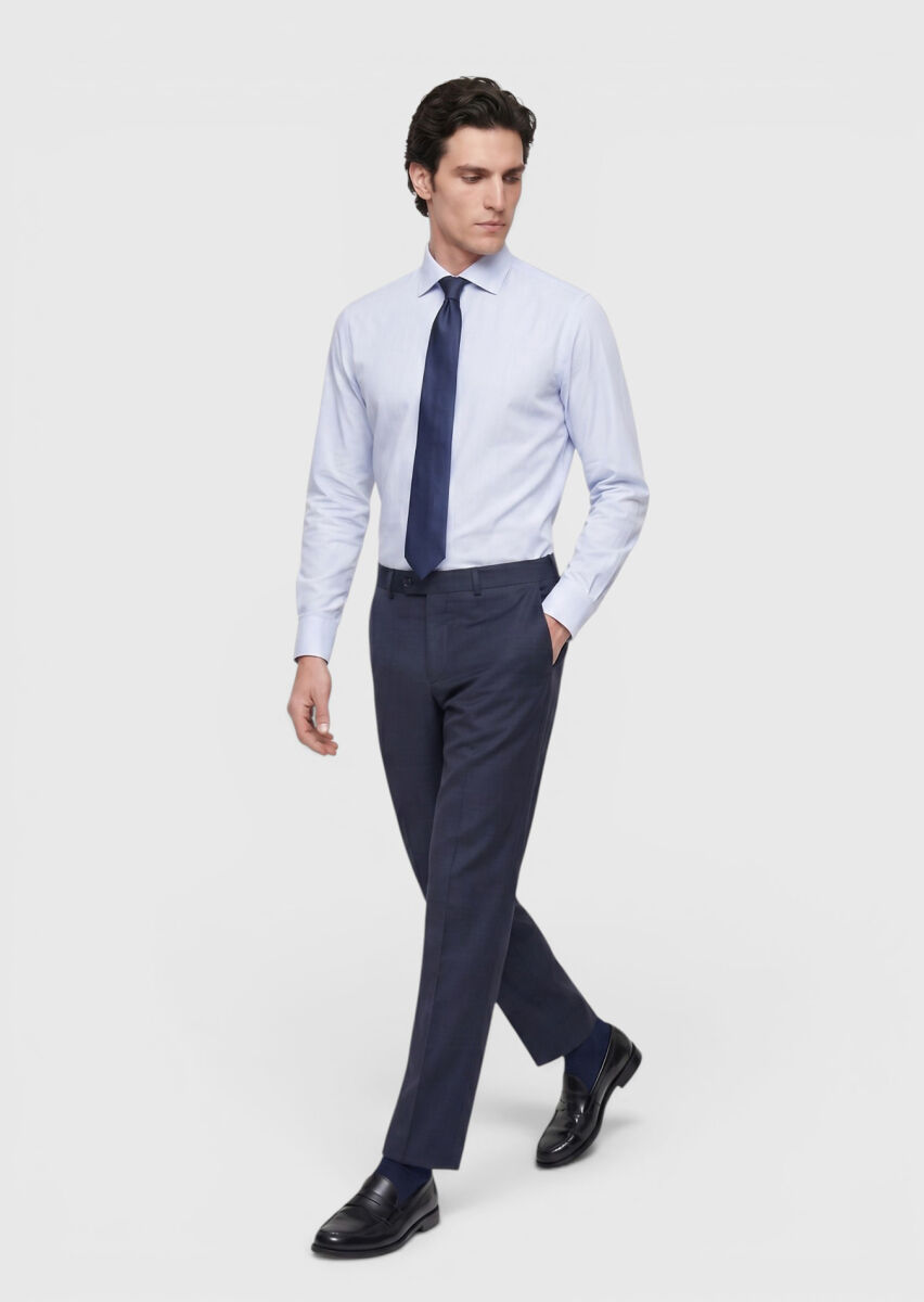 İndigo Düz Dokuma Regular Fit Klasik %100 Yün Pantolon - 3